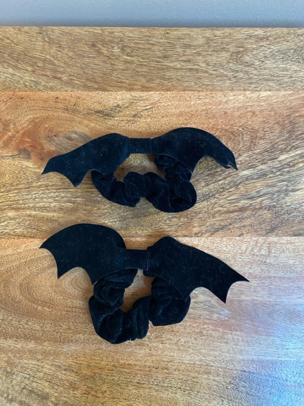 2 Black Suede Gothic Goth Bat Shaped Hair Scrunchies Hair Accessories